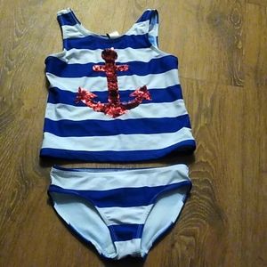 Osh Kosh B'gosh 2 pc swim suit Size 8 stripes anchor bathing suit